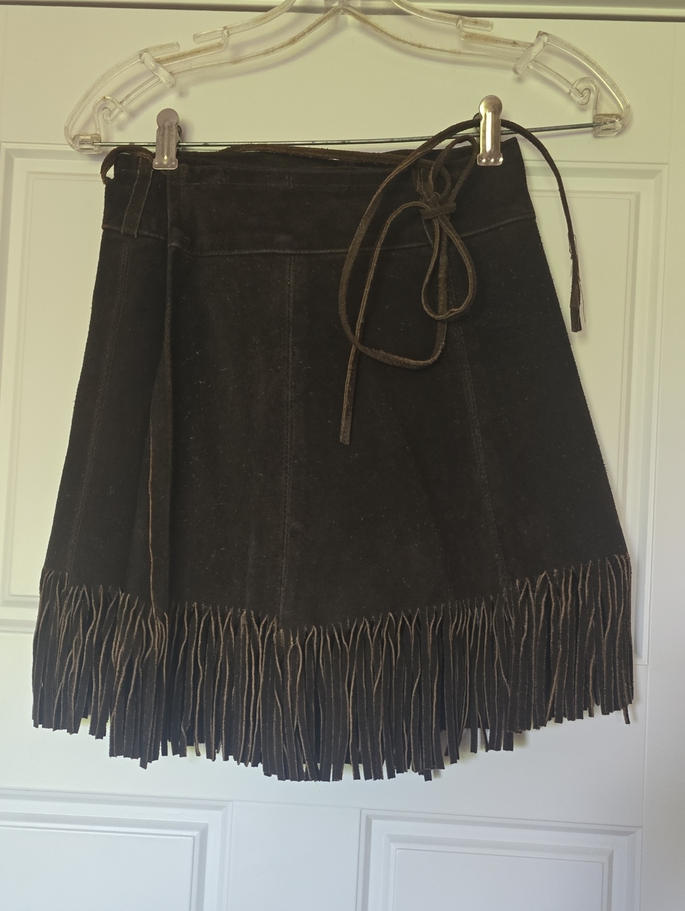 Vintage Suede Fringe Wrap Skirt - Dark Brown